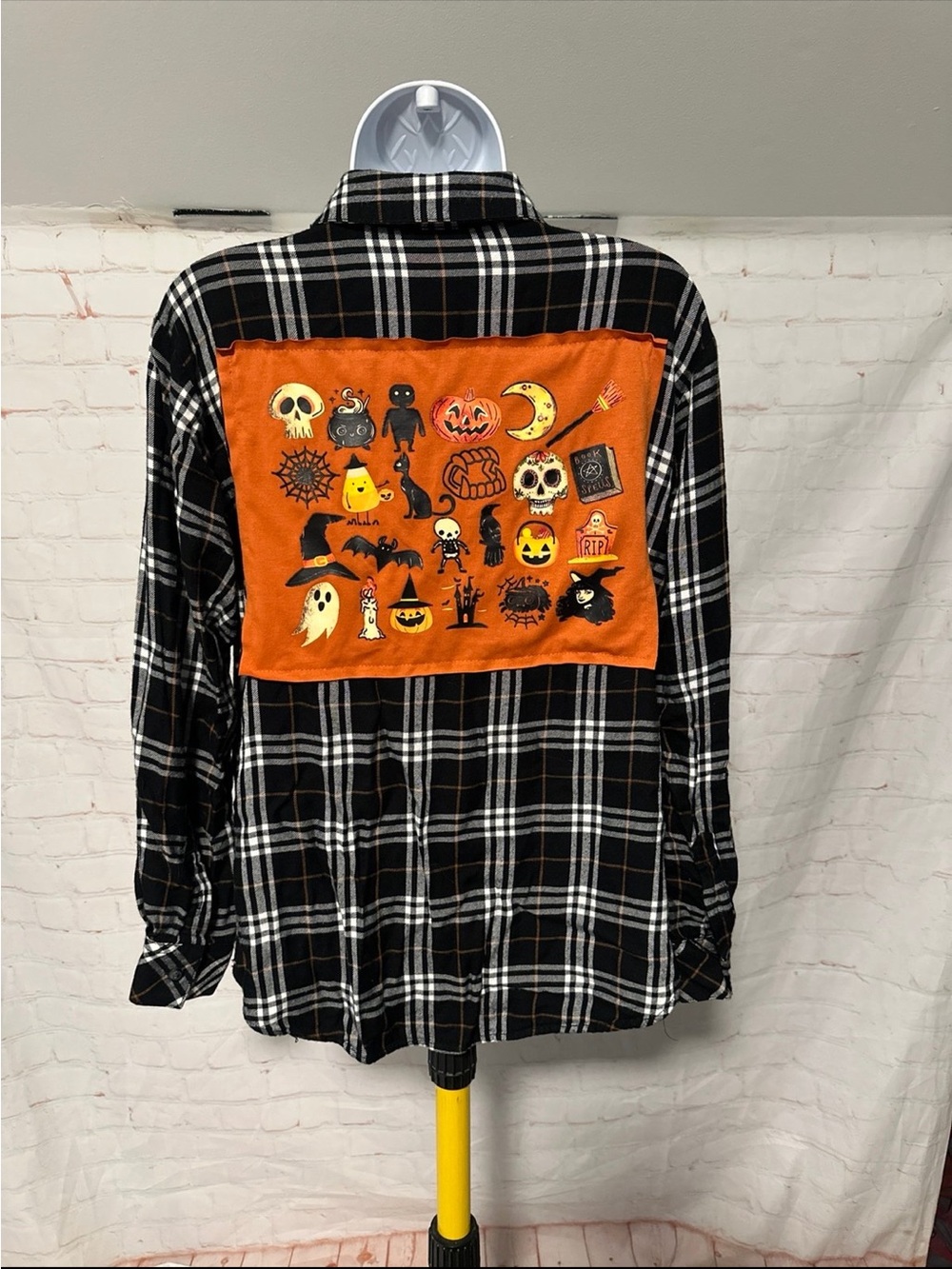 Upcycled Halloween Scene Tee Flannel Sz M